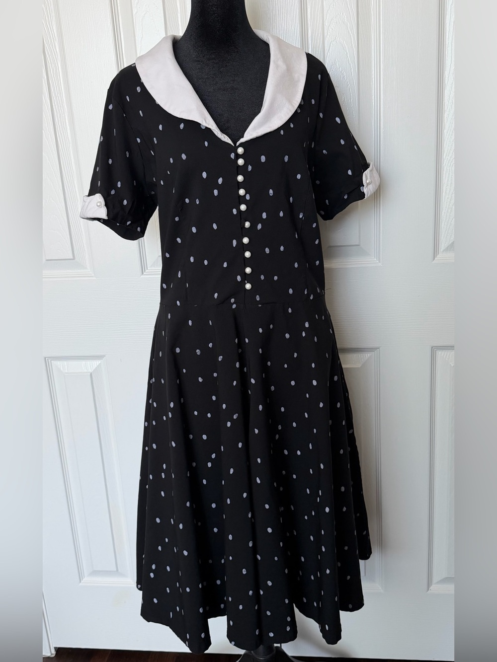 Gown Town Black Polka Dot Short Sleeve Fit Flare Dress Rockabilly 50s Pinup XXL
